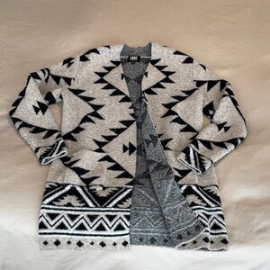 Frye Tan, Black and White Patterned Women’s Open Cardigan